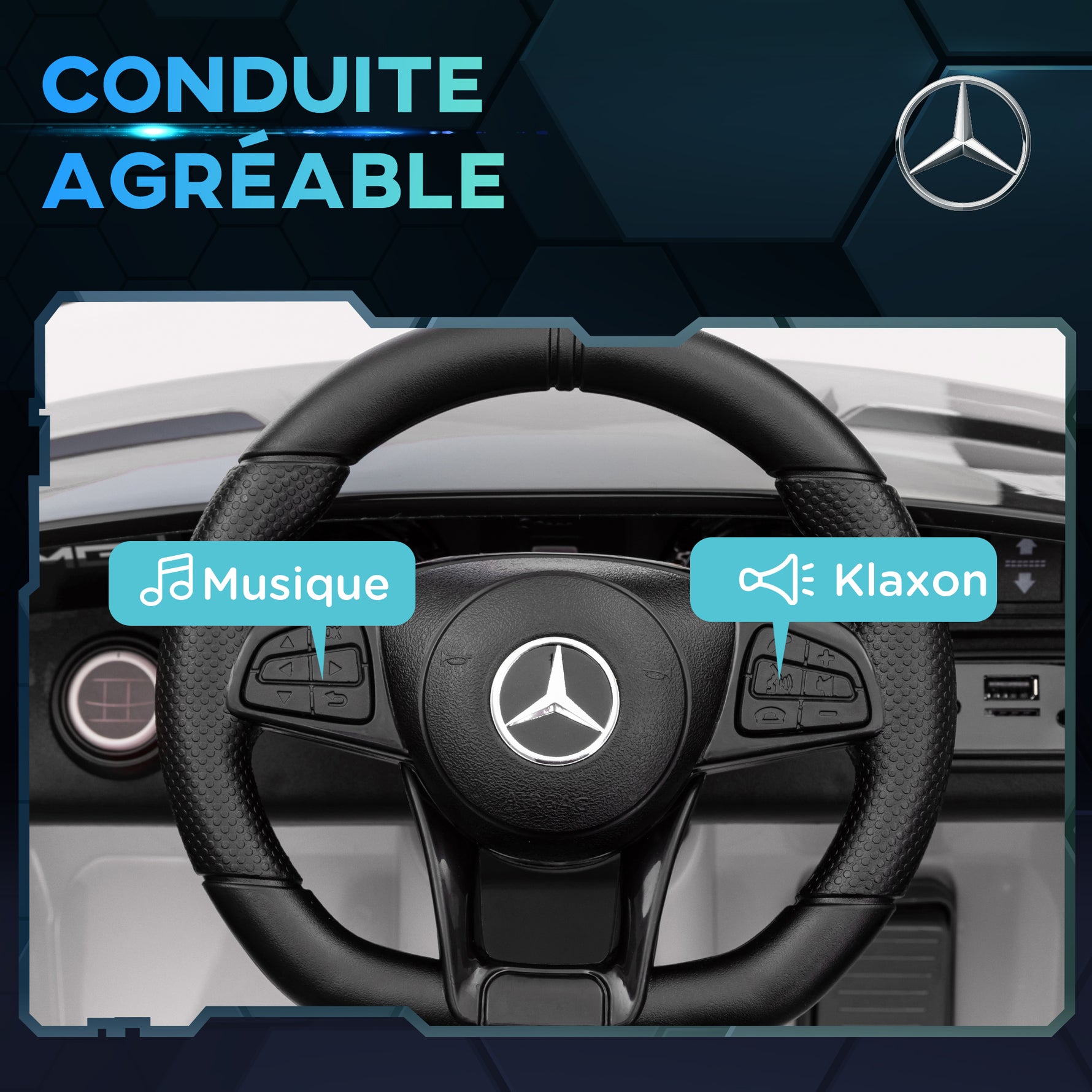 Voiture électrique enfants sous licence Mercedes-Benz AMG GTR 12V télécommande 2,4G max. 5 km/h 108 x 67 x 46 cm blanc