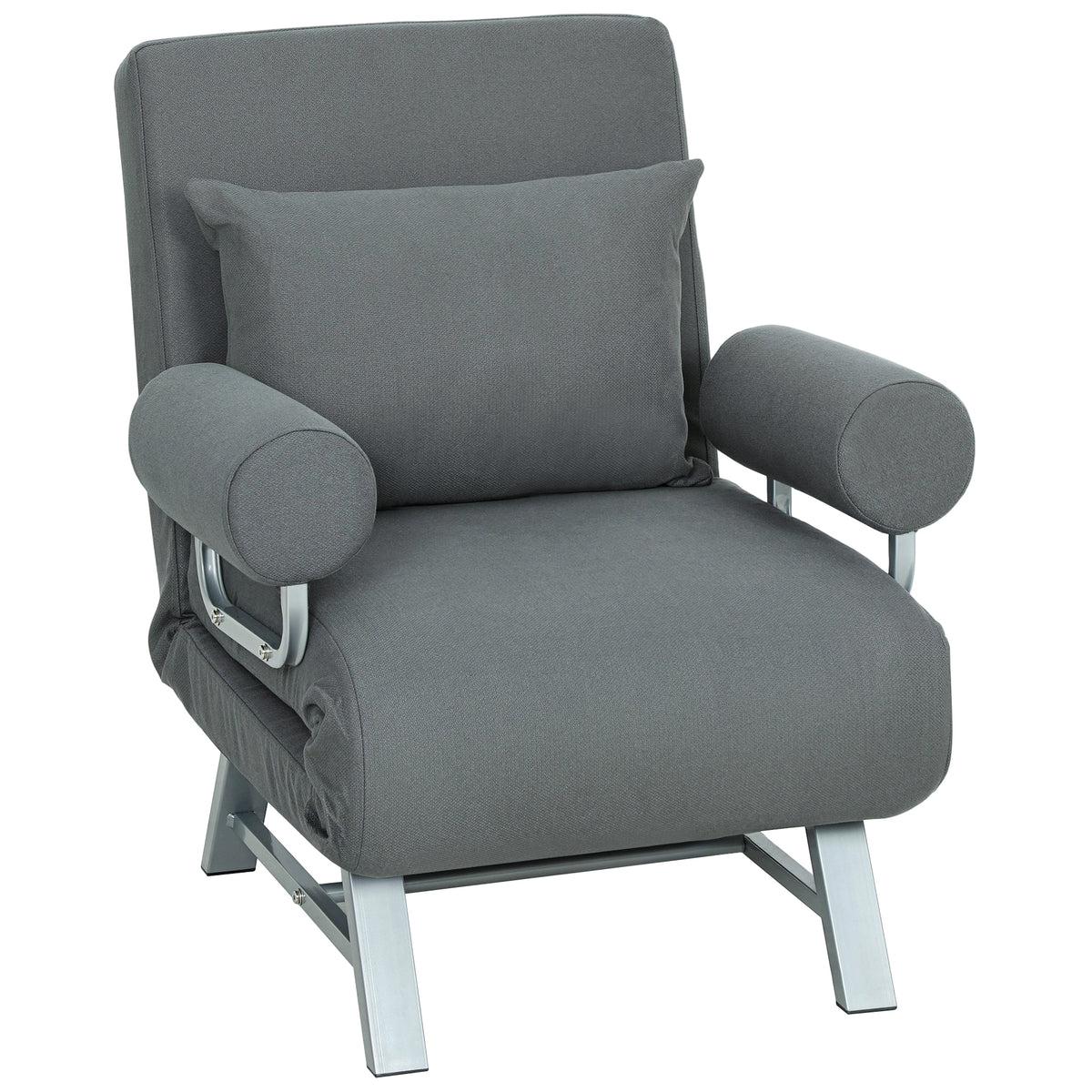 Sillón convertible individual, sillón cama plegable acolchado de lino con respaldo ajustable, cojín, gris oscuro