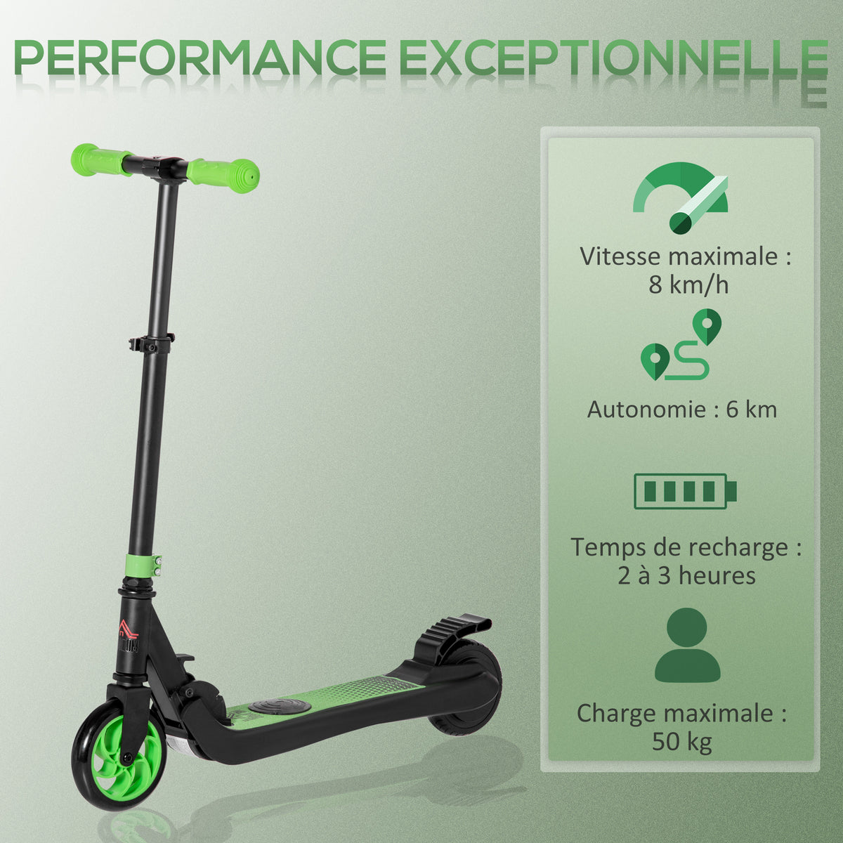 Electric scooter for children 6+ years, foldable, 8 km/h, 71x36.5x75-80cm, aluminum, steel, green