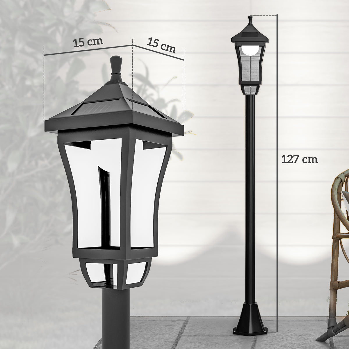 Luminaire extérieur lampadaire sur pied solaire lampadaire lanterne classique LED 30 Lm 15 x 15 x 127 cm noir