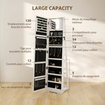 Lockable Swivel Jewelry Armoire with Mirror - Multi-Storage Jewelry Cabinet - White Wood