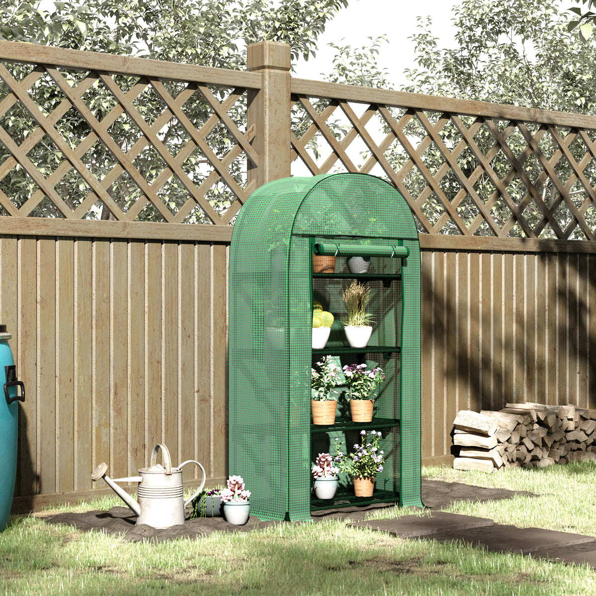 Serre de jardin serre de balcon résistante aux UV porte enroulable 4 étagères couverture en PE 80 x 49 x 160 cm vert