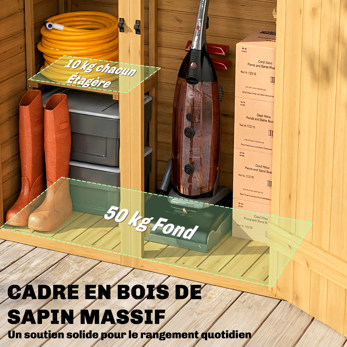 Abri de Rangement en Bois, Cabane de Jardin avec 2 Étagères, Marron