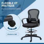 Lot de 2 fauteuils de bureau chaise de bureau assise haute réglable pivotant 360° maille respirante noir