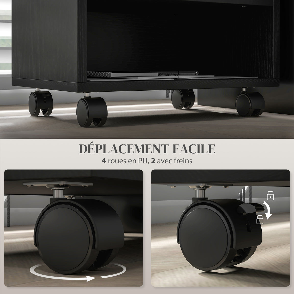 Support d'imprimante meuble de rangement bureau caisson 3 compartiments ouverts 40 x 30 x 36 cm noir