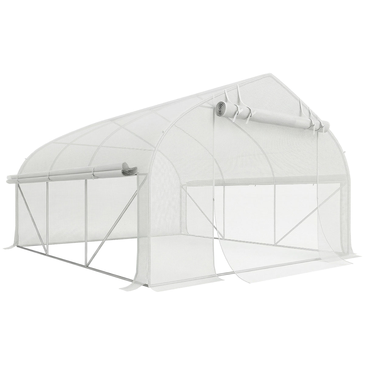 Serre de jardin tunnel 10,4 m² serre de jardin anti-UV porte zippée enroulable fenêtres maille 350 x 300 x 200 cm blanc