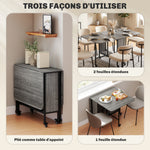 Table pliante de cuisine extensible salle à manger sur roulettes jusqu'à 6 personnes étagère intégrée, 6 roues, Gris