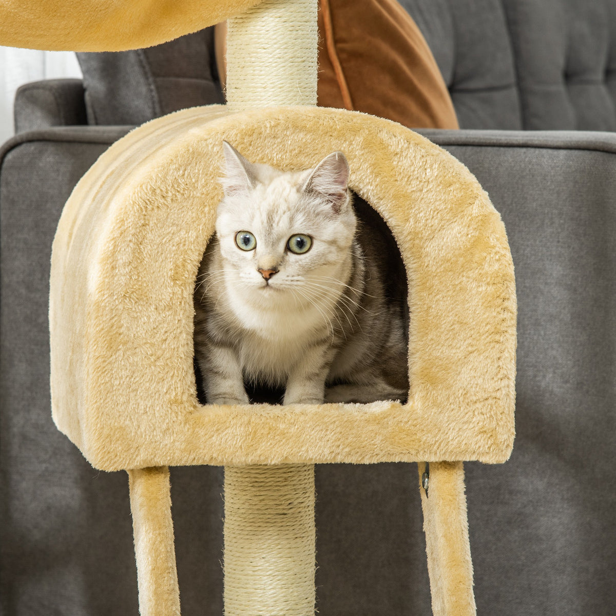Krabpaal krabmeubel stabiele klimboom met meerdere niveaus activiteitencentrum hoogte 98 cm beige