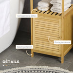 Meuble de rangement pour salle de bain en bambou 2 étagères et 1 placard avec porte 33 x 36,5 x 67 cm naturel