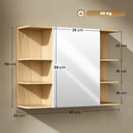 Armoire murale salle de bain avec miroir, meuble salle de bain avec étagères ouvertes, 80 x 20 x 59 cm, bois naturel