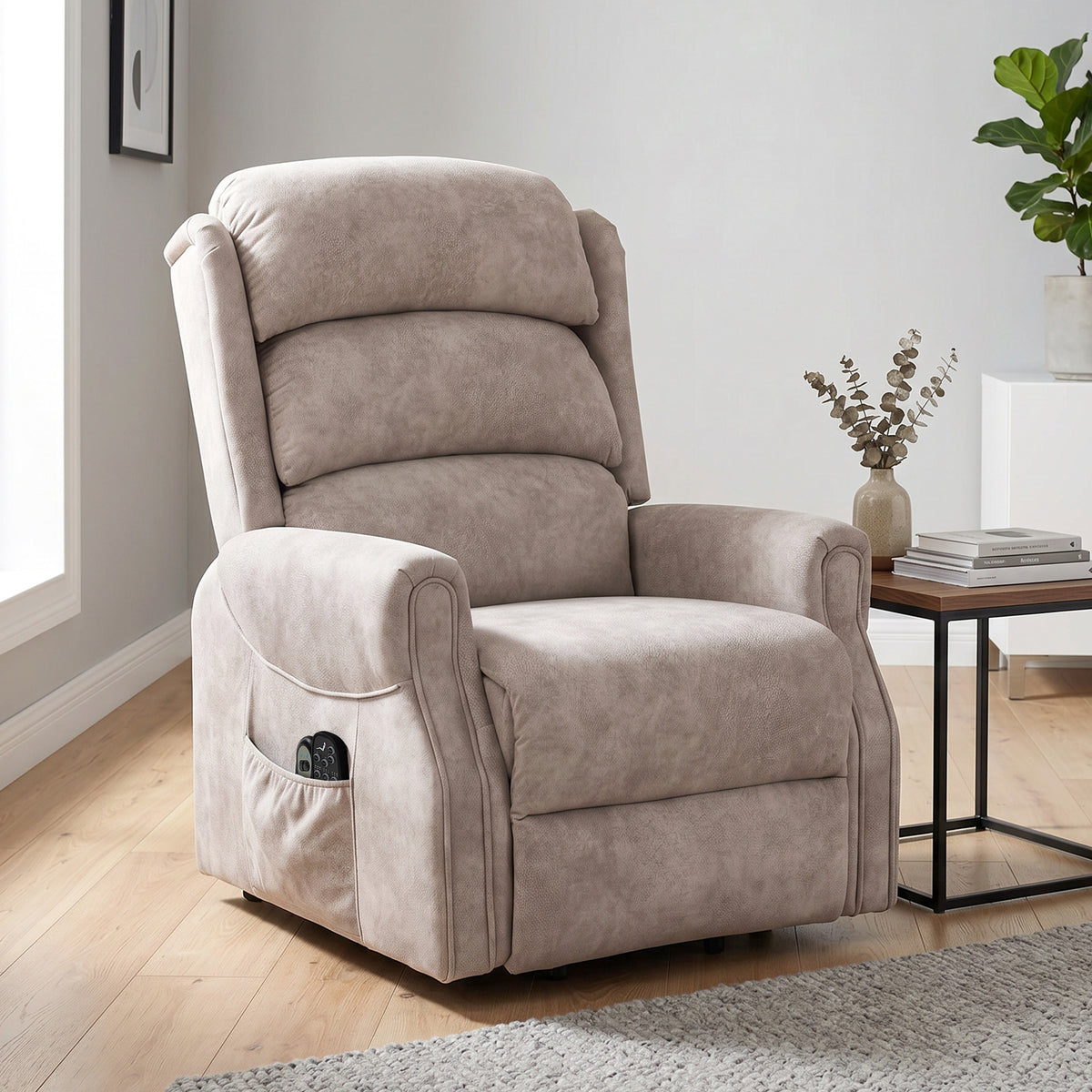 Fauteuil releveur électrique massage par vibrations et chaleur, fauteuil relax électrique en velours, 80x160x82cm, beige