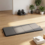 Tapis de gymnastique yoga pilates fitness pliable en 4 avec poignées revêtement synthétique 180 x 80 x 5 cm gris