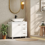 Meuble sous lavabo, meuble de salle de bain avec 3 tiroirs et porte à fermeture amortie, 70 x 30 x 64 cm, blanc