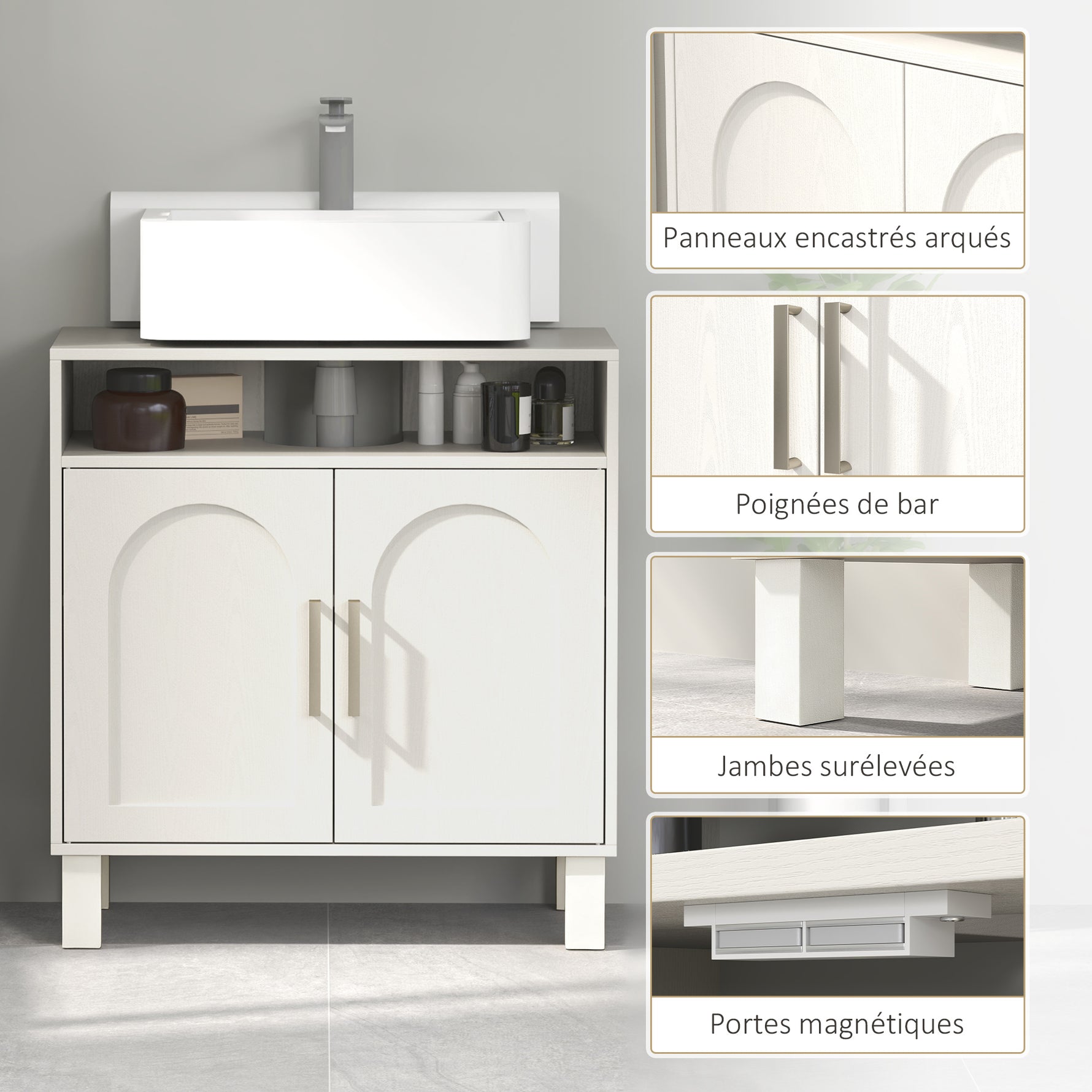 Meuble salle de bain sous lavabo meuble sous lavabo placard 2 portes avec étagère réglable 60 x 30 x 63 cm blanc