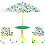 Children's Outdoor Patio Set with 2 Folding Chairs and Parasol, Jungle Theme, for Garden, Terrace, Green
