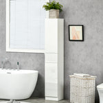 Meuble colonne rangement salle de bain style contemporain 2 placards 3 étagères et 1 tiroir coulissant panneaux particules brillant dim. 30l x 28P x 170H cm blanc laqué