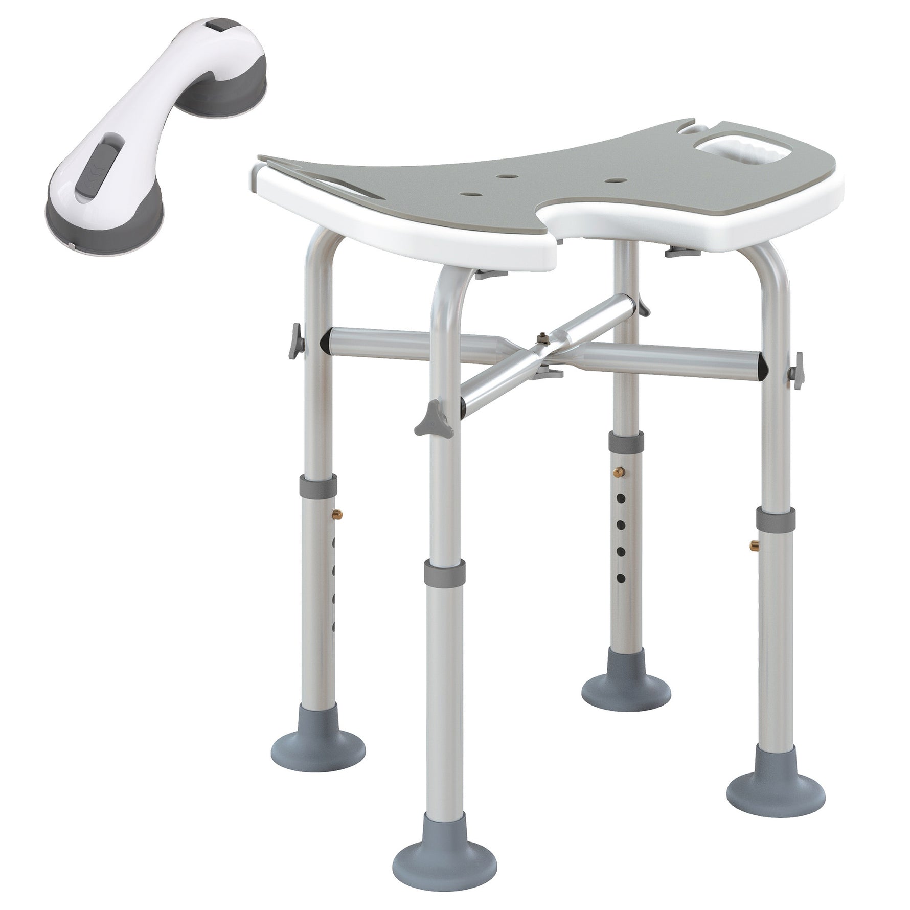 Tabouret de douche siège de douche hauteur ajustable 39-51,5 cm barre d'appui à ventouse patins à ventouse gris