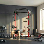 Power Rack per allenamento della forza 900 kg, doppia puleggia regolabile su 19 livelli, Home Gym completo, nero