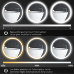 Miroir rond lumineux LED de salle de bain Ø 70 cm mural avec éclairage 3 couleurs interrupteur tactile 23W blanc argent