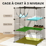 Gabbia per gatti da interno Recinto per gatti modulabile 3 porte Amaca Scaletta per piccoli animali domestici 70x70x105cm Nero