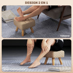 Repose pied salon ottoman siège rembourré en tissu avec pieds en bois 27 x 27 x 26 cm marron clair