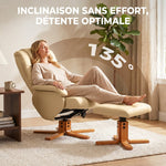 Fauteuil relax avec repose-pied fauteuil de relaxation pivotant 360° dossier inclinable charge 120 Kg beige