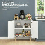 Buffet cuisine meuble de rangement avec 2 portes étagère réglable pieds métalliques surélevés 60 x 40 x 80 cm blanc