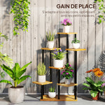 Support à plantes à 7 niveaux pour intérieur et extérieur, étagère plante en acier et bois, bois naturel