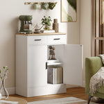 Buffet, meuble de rangement avec 2 portes, 2 tiroirs et étagère réglable, 68,6 x 35 x 90,3 cm, bois naturel et blanc
