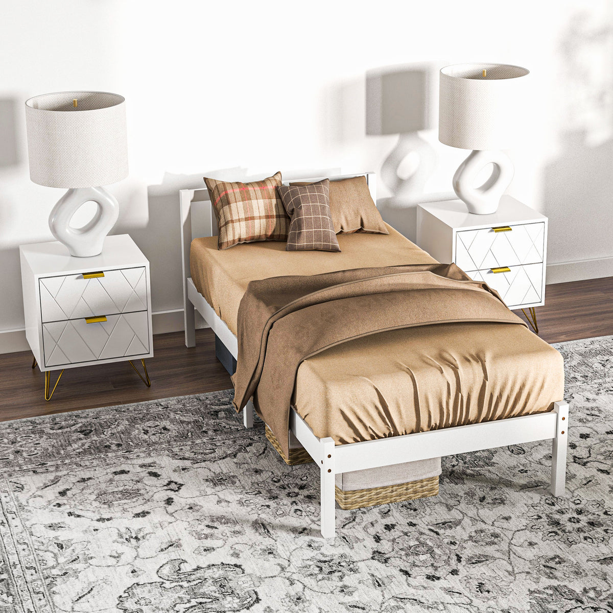 Estructura de cama de madera maciza 90x190 cm, cama individual con cabecero y somier de láminas resistente para niños y adultos
