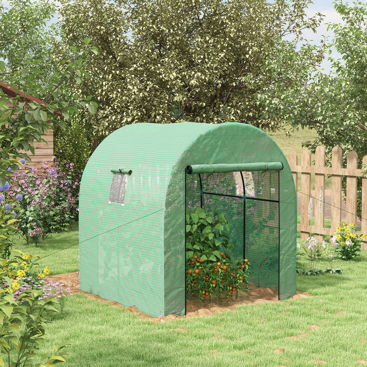 Serre de jardin serre tunnel de jardin 3,24m² PE Haute densité 135 g/m², avec 2 portes zippées 180 x 180 x 200 cm, vert