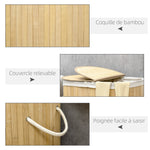 Panier à linge en bambou 100L avec 2 sections couvercle et sac amovible 62,5 x 37 x 60,5 cm - naturel