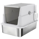 Bac à litière fermé XL en acier inoxydable, maison de toilette pour grand chat, 60,2 x 40,2 x 43,3 cm, gris clair