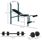 Lot de banc de musculation et haltères courtes total 25 Kg - dossier réglable haltères à poids réglable barres incluses