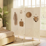 Paravent intérieur en bois 4 panneaux séparateur de pièce pliable panneau perforé 152 x 1,7 x 144,5 cm blanc