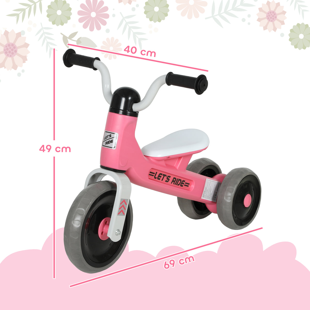 Draisienne bébé 1-3 ans jusqu'à 20 kg, vélo enfants sans pédale, 3 roues silencieuses, 69 x 40 x 49 cm, rose