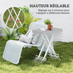 Table d'appoint pliable en HDPE table pliante hauteur réglable sur 6 niveaux pour patios jardins 76 x 50 x 74 cm gris