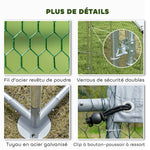Enclos poulailler extérieur 4 m², parc grillagé - acier galvanisé Ø19mm - bâche Oxford 420D anti-UV 200x200x200cm argent