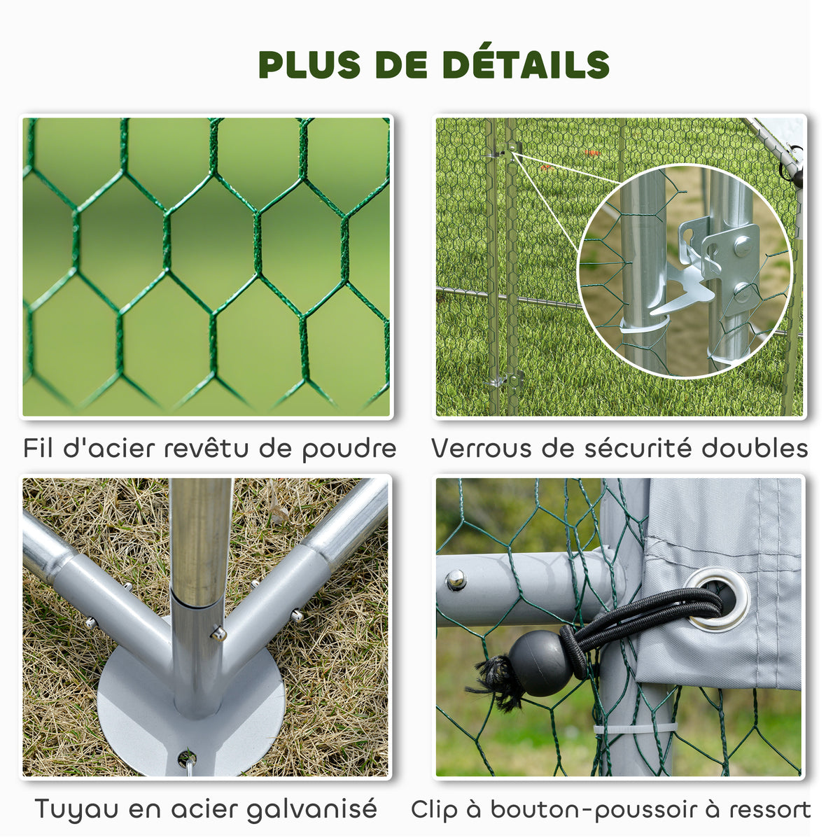 Enclos poulailler extérieur 4 m², parc grillagé - acier galvanisé Ø19mm - bâche Oxford 420D anti-UV 200x200x200cm argent