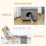 Niche chat maison de chat design surélevé avec coussin amoviable et lavable en peluche doux repose-pieds, dessus ouvrable, gris