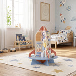 Rocket-Themed Wooden Activity Cube, Educational Cube with Shape Sorter and Bead Maze, for Ages 2 to 6