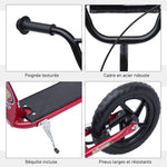 Trottinette enfant patinette pneus 30 cm Hauteur Guidon réglable poignée Frein et béquille Acier pour enfants à partir de 5 ans Rouge