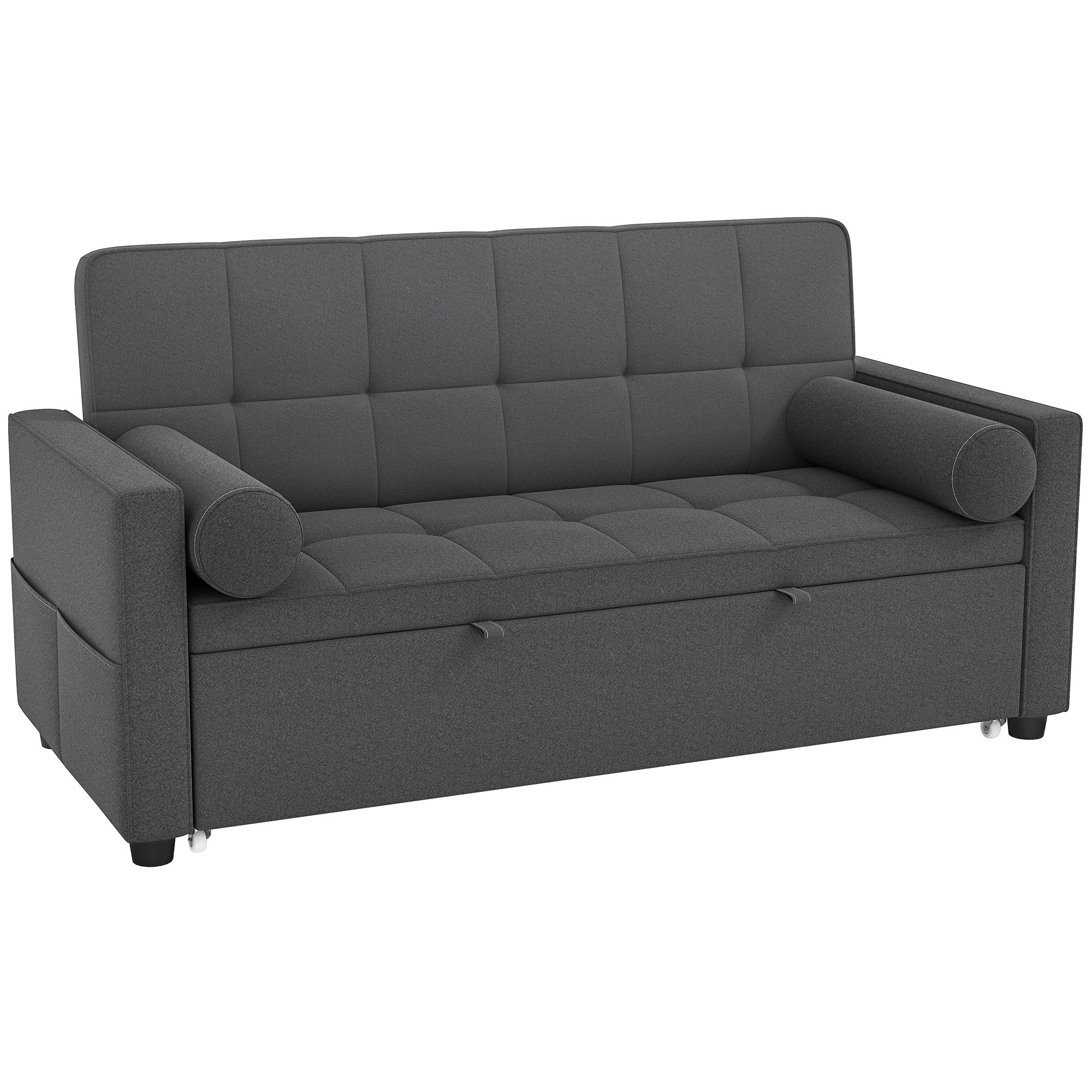 Canapé convertible 2 places 3 en 1 canapé-lit avec lit gigogne double dossier réglable 2 coussins 80,5x137,5x84cm gris-0