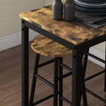 Conjunto de mesa alta de bar + 2 taburetes, estructura de acero, tablero con efecto madera de caoba, para 2 personas, negro