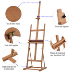 Chevalet en bois hauteur réglable 171-230cm Chevalet Peinture avec rangement inclinaison réglable 80° max. bois naturel