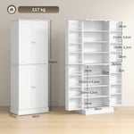 Credenza da cucina mobiletto con armadietti, ripiano regolabile e portaspezie, 60 x 35 x 166 cm, bianco