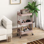 Desserte chariot de rangement en acier chariot de service à roulettes 3 plateaux ajourés 45 x 30,6 x 79 cm rose