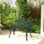 Cast aluminum garden bench, 2-seater outdoor bench with tulip backrest, floral seat, 99x57x78cm, antique green