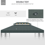 Toile de rechange pour pavillon tonnelle tente 3 x 4 m polyester haute densité 180 g/m² gris