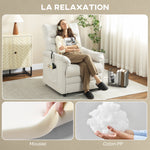 Fauteuil relax électrique massant et chauffant, fauteuil inclinable, repose-pieds, moteur silencieux, 82x99x106cm, crème